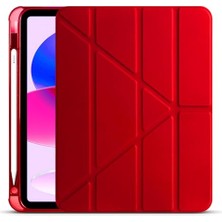 Trendexa Apple iPad 10.9 2022 (10.nesil) ile Uyumlu Tri Folding Kalem Bölmeli Standlı Kılıf Kırmızı