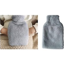 Trendexa Yan Cepli Gri Peluş Sıcak Su Torbası Termofor 27X17X2 cm 750 ml