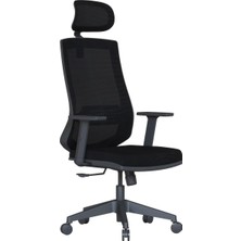 Sun Ergonomik Fileli Ofis Çalışma Koltuğu Siyah, Ayarlanabilir Başlık ve Bel Desteği, Hareketli Kollar, Tilt Mekanizmalı Bilgisayar ve Yönetici Sandal