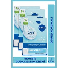 Trendexa Renksiz Dudak Bakım Kremi Hydro Care 4.8 G, 24 Saat Nemlendirici, SPF15 Güneş Koruyucu, X3 Adet