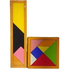 Trendexa Ahşap Kare Tangram 11X11 ve Ahşap T Tangram, Renkli Zeka Oyunu Seti GNSRKFAZ2941