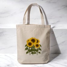 Trendexa 35X40 cm Ay Çiçeği ve Gündöndü Desenli Baskılı Bez Omuz Çantası