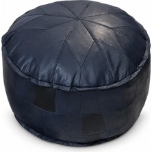 Ottoman Pouffe Hakiki Kuzu Derisi El Yapımı Ayak Uzatma Pufu 60X40 cm Lacivert -Dolgulu