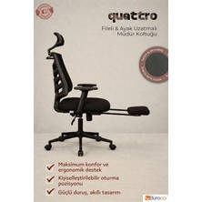 Quattro Fileli Müdür Koltuğu Ayak Uzatmalı Çalışma Koltuğu Siyah