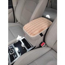 Trendexa 29X19 cm Bej Peluş Araç Koltuğu Kolçak Minderi, Kaymaz Taban ve Elastik Bantlı