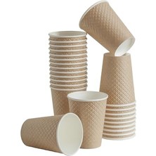 Trendexa 25 Adet Kraft Çift Duvarlı Kahve Bardağı 12 Oz; Parti Kağıt Bardaklar 300 Ml, Soğuk ve Sıcak Içecekler Için Kraft Dalgalı Bardaklar, Waffle Kraft