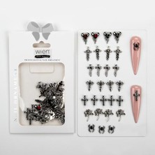 Trendexa 30'lu Örümcek ve Haç Gotik Dizayn Metal Tırnak Süsleme Charm Taşları WN-501
