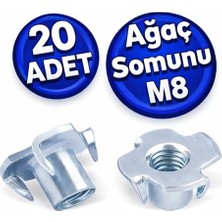 Trendexa Çakma Ağaç Somunu M8, Çinko Kaplama, Ahşap ve Mobilya Bağlantı Somunu, Çakmalı Dişli Dübel, Dayanıklı Metal, 20 Adet