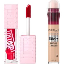 Trendexa Lifter Plump Dudak Parlatıcısı 004 Red Flag & Instant Anti Age Eraser Kapatıcı, 01 Light, 6.8 ml Makyaj Seti