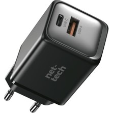 Trendexa 45W Gan Hızlı Şarj Adaptörü, Usb-C ve Usb-A Girişli, Type-C Uyumlu, Siyah