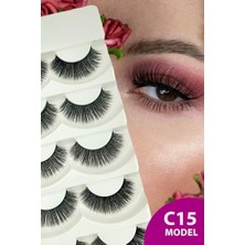 Trendexa Doğal Görünümlü Ipek Bütün 5'li Takma Kirpik Seti, 5 Çift, Model C15