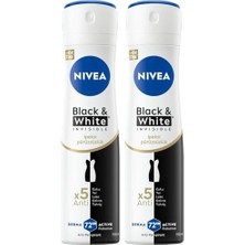Trendexa Kadın Sprey Deodorant Black & White Invisible Ipeksi Pürüzsüzlük, Ter ve Ter Kokusuna Karşı 72 Saat Anti-Perspirant Koruma 150 ml (2 Paketi)