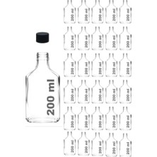 Trendexa Şişe; 30 Adet 200 ml Sızdırmaz Siyah Kapaklı Cam Detoks Şişesi Cold Brew Yassı Seti, 200 cc
