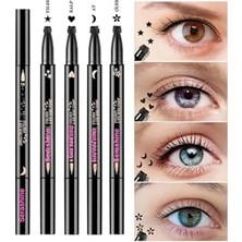 Trendexa 4 Adet Çift Taraflı Yıldız Çiçek Ay ve Kalp Desenli Eyeliner Waterproof