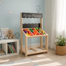 Trendexa Ahşap Manav Tezgahı; Market Reyonu, Tebeşir Yazılabilir Tabela, Alt Raflı Tasarım