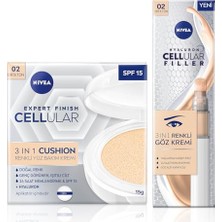 Trendexa SPF15 Cellular Expert Finish Cushion Renkli Yüz Bakım Kremi 15 ml ve Göz Bakım Kremi 15 Ml, Orta Ton