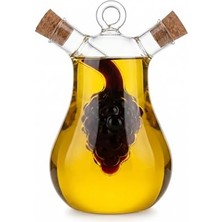 Trendexa Çift Hazneli Borosilikat Cam Yağdanlık ve Sirkelik, Üzüm Figürlü, Damlatmaz, Mantar Tıpalı, 300 ml + 50 ml