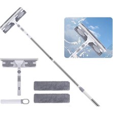 Trendexa Mikrofiber Cam Silme Mopu Aparatı Profesyonel Set 360 Derece Oynar Başlıklı Mikrofiber , Çekçekli Teleskopik Cam Silme Aparatı ( + 1 Yedekli )