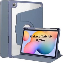 Trendexa Samsung Galaxy Tab A9 8.7inç X110 X113 X115 X117 Uyumlu Kılıf, Termik Kalem Bölmeli Dönebilen Standlı Case Set, Lavendery Gray