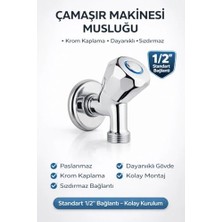 Trendexa Krom Kaplama Çamaşır ve Bulaşık Makinesi Musluğu; Pirinç, 1/2'' Standart Bağlantı, Paslanmaz, Sızdırmaz