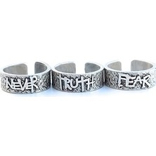Trendexa Gümüş Kaplama Never Fear Truth Model Ayarlanabilir Erkek 3'lü Yüzük Set