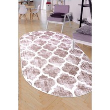 Tr Maça Bej Saçaksız Dijital Oval Halı Kaymaz Yıkanabilir Yolluk, 80X700