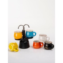 Tr Mukko Home 7 Parça Ikili Musluklu Mokapot ve 6'li Renkli 60 ml Espresso Fincanı Seti Porselen K