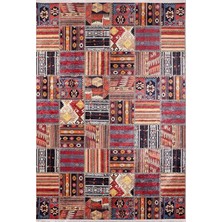 Tr 140X200 cm Hangzhou Bordo Patchwork Yün El Dokuma Modern Geometrik Etnik Eskitme Desenli Boho Ot