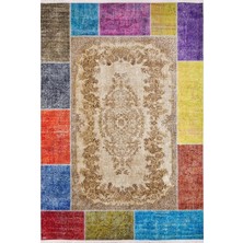Tr 100X300 cm Palencia Bej Patchwork Yün El Dokuma Modern Geometrik Etnik Eskitme Desenli Boho Otur
