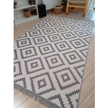 Tr Kilim Çift Taraflı Kullanılabilir Yıkanabilir Dokuma Kilim (Gri-Beyaz, 80 * 150CM)