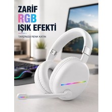 Nemere Ithalat Bluetooth 5.0 Beyaz Kulak Üstü Kablosuz Kulaklık Mikrofonlu Rgb Aydınlatmalı