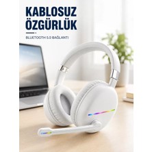 Nemere Ithalat Kablosuz Bluetooth Mikrofonlu Beyaz Kulaklık  Rgb Işıklı