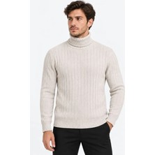 Alyn Wear Erkek Balıkçı Yaka Tam Boğazlı Kalın Fitilli Regular Fit Triko Kazak - Bej