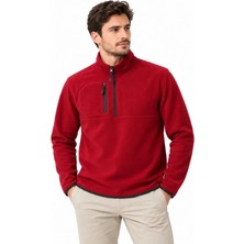 Gökyüzü Moda Erkek Polar Dik Yaka Yarım Fermuarlı Fermuarlı Göğüs Cepli Regular Fit Kışlık Sweatshirt - Bordo