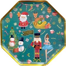 Trendexa Yılbaşı; Nutcracker/fındıkkıran, Balerin, Kardan Adam, Gingerbread Man Desenli Karton Tabak, 8'li