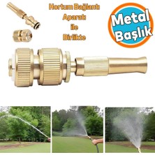 Tr Ayarlanabilir Metal Sulama Başlığı Sarı Renk Hortum Bağlantı Aparatlı Sök Tak Bahçe Ara