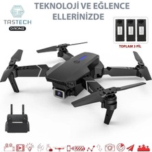 Tr E88 4K Hd Çift Kamerali Drone App Kontrol Wifi Li Katlanabilir X3 Batarya Siyah