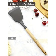 Tr Silikon Servis Spatula Mutfak Kaşığı Pasta Spatulası Ahşap Saplı 32 cm