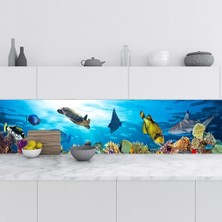 Trendexa Deniz Kaplumbağa Desenli Mutfak Tezgah Arası 60X500 cm Fayans Kaplama Folyosu