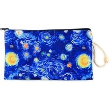 Trendexa Büyük Boy Fermuarlı Makyaj ve Kalem Çantası, Yıldızlı Gece Van Gogh Desenli