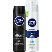 Trendexa Erkek Sprey Deodorant Deep Dimension 48 Saat Antiperspirant Koruma 150 ml ve Hassas Tıraş Jeli 200 Ml, Hassas Ciltlere Özel Hızlı Koruma, Yanma Karşıtı, Alkolsüz Formül