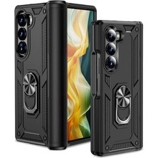 Trendexa Kılıf, Samsung Galaxy Z Fold 6 ile Uyumlu Silikon Yüzük Standlı Araç Tutucu Için Mıknatıslı Darbe Karşı Dayanıklı Koruma Tank Ince Kap Vega Siyah