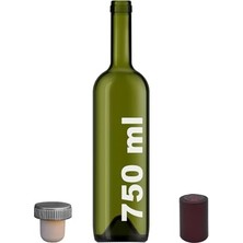 Trendexa Şişe, 750 ml Yeşil Şarap Şişesi Sentetik Mantar Tıpalı ve Kapüşonlu Boş Çukur Cam 1 Adet