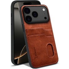 Apple iPhone 18 Pro Max Uyumlu Kılıf Zebana Kartlıklı Lüx Deri Kılıf Kahverengi
