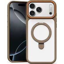Apple iPhone 18 Pro Uyumlu Kılıf Zebana Magring Standlı Silikon Kılıf Desert Titanyum