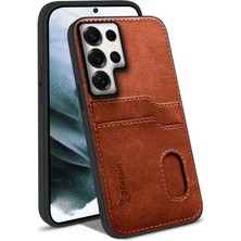 Samsung Galaxy S26 Ultra Uyumlu Kılıf Zebana Kartlıklı Lüx Deri Kılıf Kahverengi