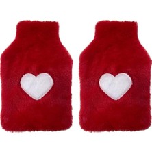 Trendexa Sıcak Su Torbası Peluş Kalpli Kırmızı Termofor 27X17X2 cm 1 L