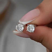 Mey İthalat ​gümüş 4 mm Beyaz Zirkon Tek Taş Kadın Küpe