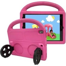 Trendexa iPad ile Uyumlu 10.2 (9.nesil) Wheel Car Tekerlek Standlı Tablet Eva Silikon Kılıf, Pembe Koyu