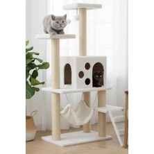 Tr Pet B-10 Hamaklı Yuvalı Lüx Kedi Tırmalama Oyun Evi Beyaz